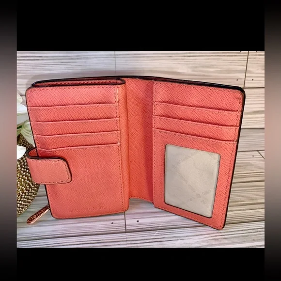 Sold Michael Kors Tangerine  Orange Bifold Leather Wallet  & Change Purse - Picture 4 of 11